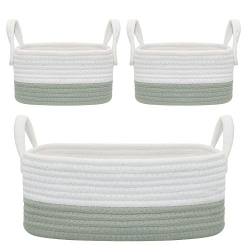 Living Textiles Cotton Rope Storage Set 3 Piece Set Sage/White