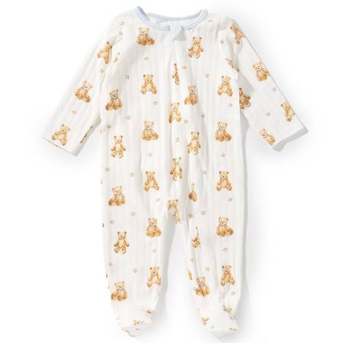 Mud Pie Baby Boys Long Sleeve Bear Print Pointelle Footie