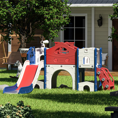 Kids Slide Playset With Climber, Toddlers Freestanding Castle With Basketball, Storage Area, Tunnel For Indoors And Outdoors, Gift For Children & Reviews | Wayfair