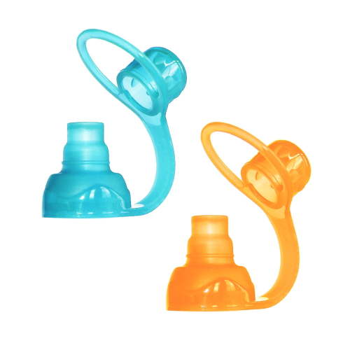 ChooMee SoftSip Food Pouch Top | Baby Led Weaning | No Spill Flow Control Valve, 100% Silicone, BPA Free | Orange Aqua, 2 CT