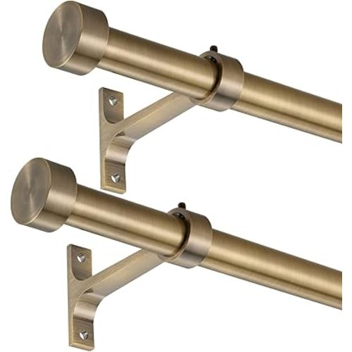 2-Pack Curtain Rod for Windows 48-84",Adjustable Window Curtain Rods with Premium Aluminum End Cap Finials and Full Surround Brackets,7/8"(0.073Feet) Diameter,Antique Bronze Drapery Rods for Curtains