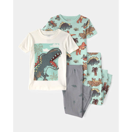 Toddler Boy Dinosaur 100% Cotton Snug Fit 4-Piece Pajama Set - Blue/Grey | Carter's