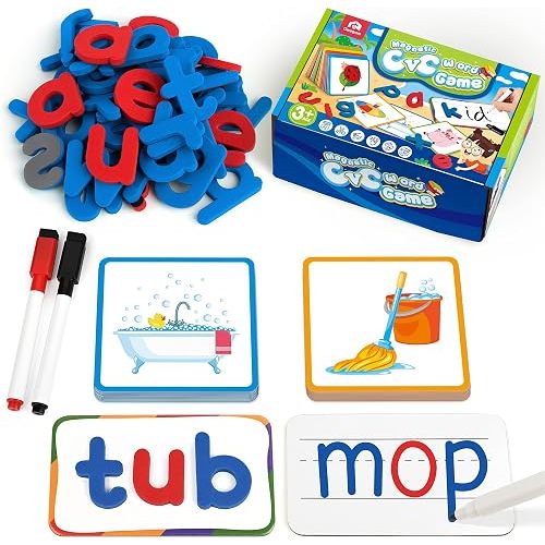 Coogam CVC Sight Words Magnetic Letters Flashcards, Short Vowel Spelling Game, Preschool Kids Learning Supplies, Montessori Educational Writing Reading Toy Gift for 3 4 5 Years Old