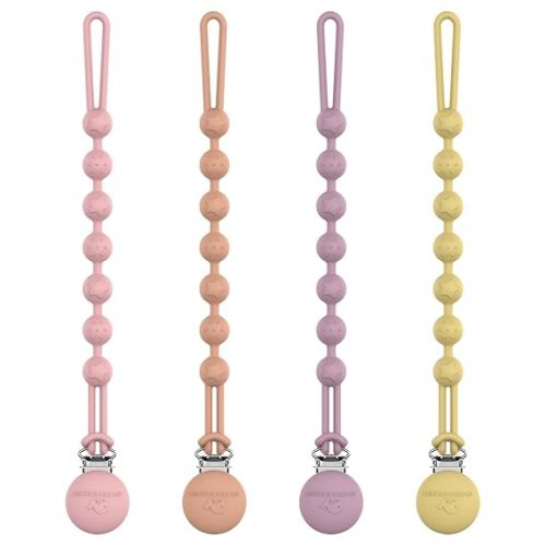 Cuddle Campus Silicone Pacifier Clip Holder with One Piece Design,Soft Flexible Binky Clips with Texture for Baby Boy and Girl Pack of 4 (6m+)