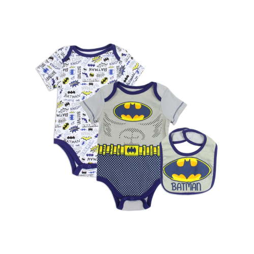 DC Comics Batman or Superman Bodysuits and Bib Set (Baby Boys)