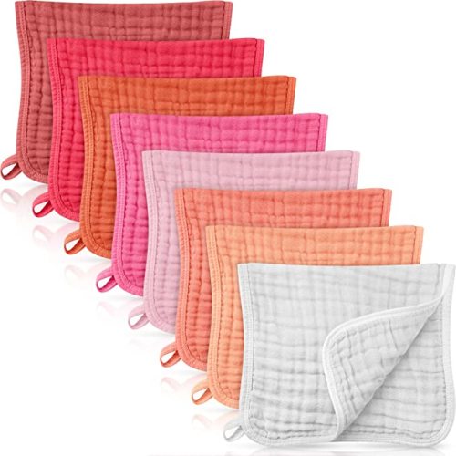 8 Packs Muslin Burp Cloths Large 20" x 10", 6 Layers Unisex Baby Absorbent 100% Cotton Burp Rags Colorful Muslin Washcloths for Baby Plain Soft Cotton Cloth for Babies Girls Boys(Bright Colors)