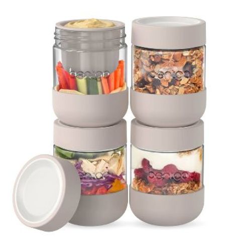 Bentgo 4pk 16oz Glass Food Jar with Silicone Base and Inner Cups Moondust