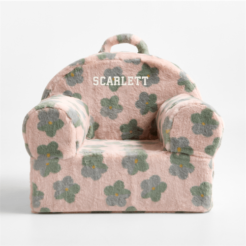 Personalized Large Iceberg Green and Pink Floral Faux Fur Kids Lounge Nod Chair