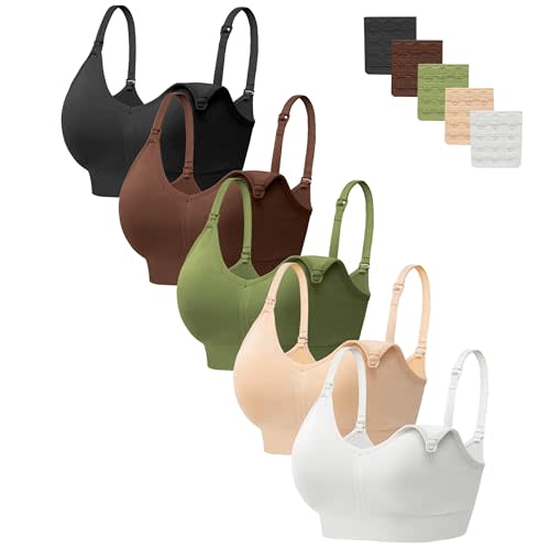 HBselect Women Maternity Bras 5 Pack Nursing Bras for Breastfeeding | Seamless Pregnancy Sleep Bralette, Ultra Comfort Maternity Bra, Wireless Postpartum Breastfeeding Bra with Extra Extenders