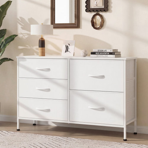 Ebern Designs Fabric Dresser For Bedroom With 5 Drawers, Wide Bedroom Dresser With Drawer Organizers, Chest Of Drawers & Reviews | Wayfair