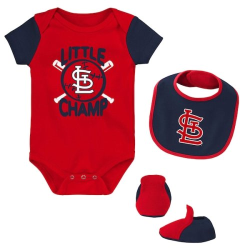 Newborn & Infant St. Louis Cardinals Red/Navy Little Champ Three-Pack Bodysuit, Bib & Booties Set