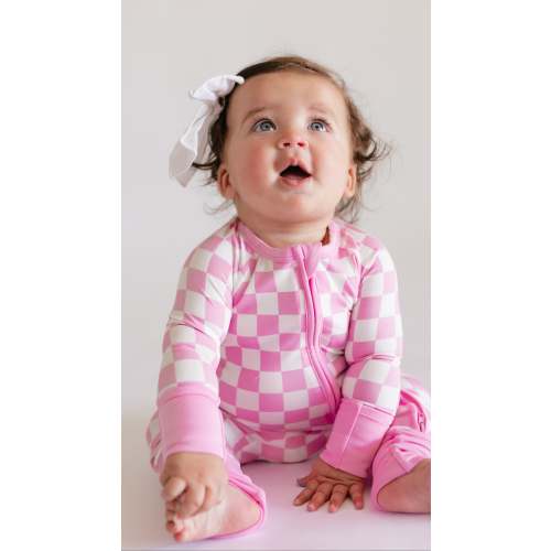 Infant Romper in Pink Checkered – Silks