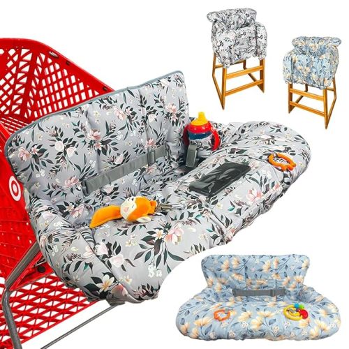 Shopping Cart Cover for Baby, Waterproof Restaurant High Chair Cover - Double Sided Grocery Cart Cover for Baby Boy and Girl -Extra Large - Perfect Baby Registry Gift (Silver)