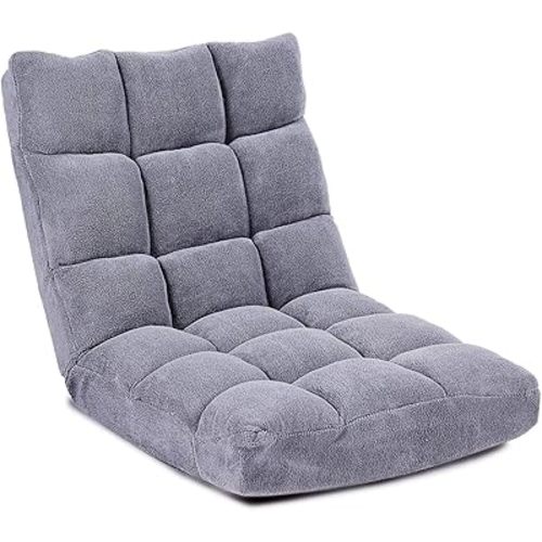 Giantex Floor Chairs for Adults - Floor Gaming Chair with Back Support, 14 Adjustable Position, Coral Velvet Cover and Thick Sponge Padding, Floor Seating Lounge for Reading, Watching TV (Silver Grey)