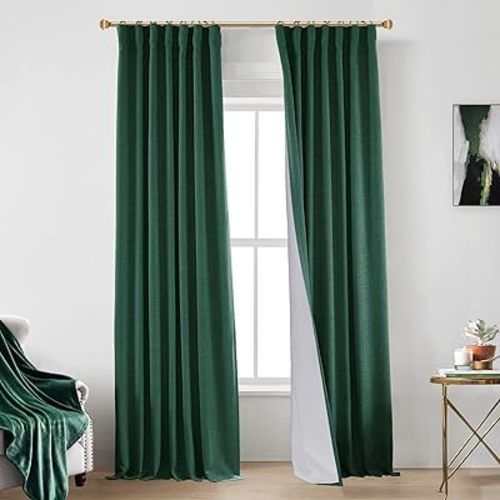 PANELSBURG Dark Academia Decor Luxury Curtains to Keep Cold Out Darkening Curtain for Bedroom Linen Curtains 108 Inches Long Retro Green Blackout Winter Thermal Curtains for Living Room