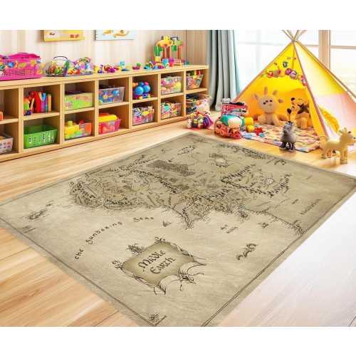 The Lord of the Rings Rug: Gray Map Carpet, Middle Earth Rug, Animation Rug, Children's room Rug, Digital Printed Rug, Personalized Rug