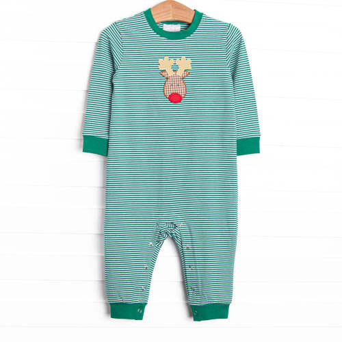 Red Nose Reindeer Applique Romper, Green – Stitchy Fish