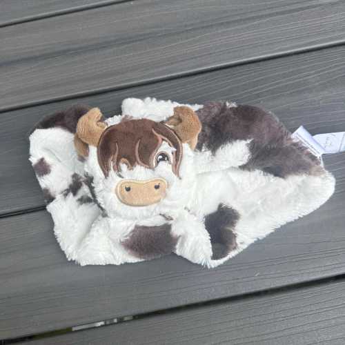 Handmade personalized highland cow lovey, western themed comfort item, farm brown calf crinkle tag toy, longhorn cowboy baby shower gift