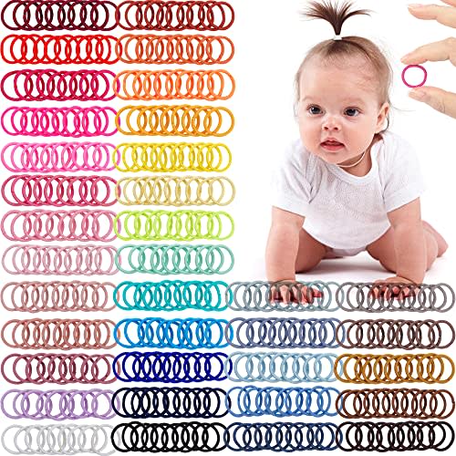 CLLOT 360PCS Baby Hair Ties, 36 Multicolors Elastic Hair Ties,2cm in Diameter No Crease Finger Rubber Hair Elastics,Small Thin Hair Ponytail Holders Hair Accessories for Baby Girls Toddlers Kids