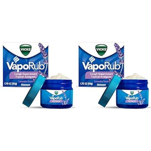 Vicks VapoRub, Lavender Scent, Cough Suppressant, Topical Chest Rub & Analgesic Ointment, Medicated Vapors, Relief from Cough Due to Cold, Aches & Pains, 1.76oz (Pack of 2)