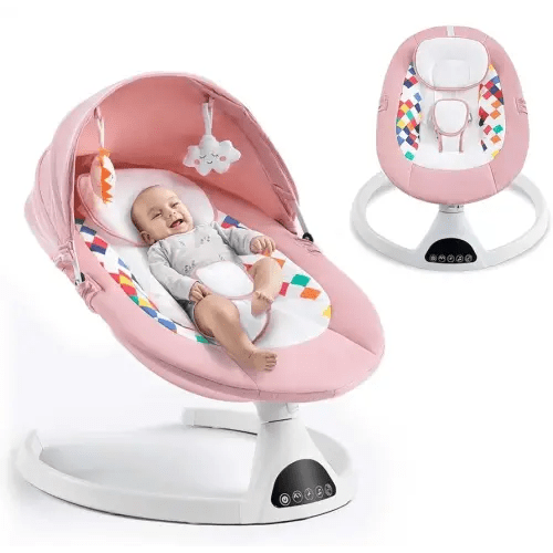 Baby Swing for Infants,Electric Bouncer for Babies,Portable Swing for Baby Boy Girl,Indoor Baby Rocker with 5 Sway Speeds,Music and Bluetooth,Light Pink