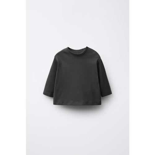 PLAIN LONG SLEEVE T-SHIRT - Gray | ZARA United States