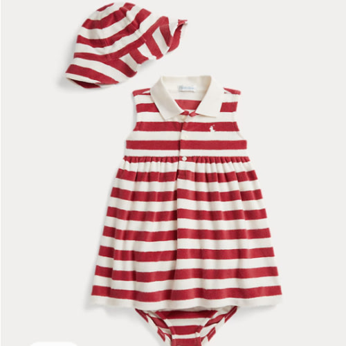 Striped Terry Polo Dress, Hat & Bloomer