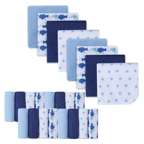 Baby Washcloths, Extra Soft and Ultra Absorbent Bath Cloth, Great Gifts for Newborn and Infants, 24 Pack, Blue Whale
