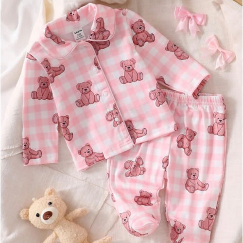 2pcs Newborn Baby Girls' Cute Bow Pattern Long Sleeve Top And Pants Casual Comfortable Pajama Set Newborn Cute Pj Set Fall Winter | SHEIN USA