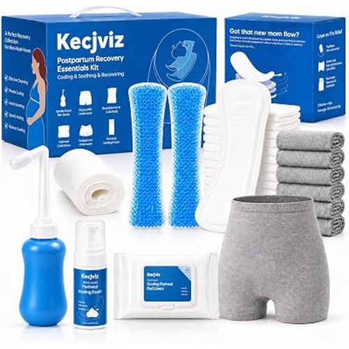 Postpartum Recovery Kit for New Moms, Upside-Down Peri Bottle, Disposable Underwear, Maternity Pads, Cooling Liners, Witch Hazel Foam, Reusable Cold Packs & Sleeves, Hospital Bag Essentials