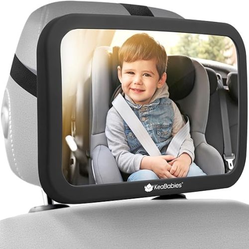 KeaBabies Baby Car Seat Mirror, Wide View, Shatterproof (Matte Black) | Backseat Infant Car Mirror for Baby Rear Facing, Crystal Clear View, Travel, Easy Install & Adjust for Removable Headrest