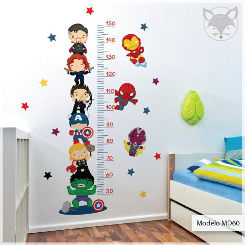 Marvel Superheroes Growth Chart - Avengers Wall Decal for Kids Room - Self-Adhesive Height Ruler with Hulk, Iron Man, and More