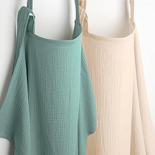 Haleeone Muslin Nursing Cover for Breastfeeding, Privacy Breathable Breastfeeding Cover with Arch Neckline for Mom, 100% Cotton Nursing Apron, Green