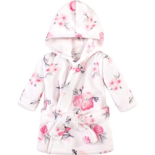Hudson Baby Unisex Baby Plush Animal Face Bathrobe, Pink Floral, 0-9 Months