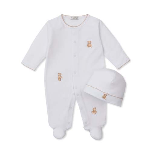 Teddy Bears White/Tan Footie & Hat Set