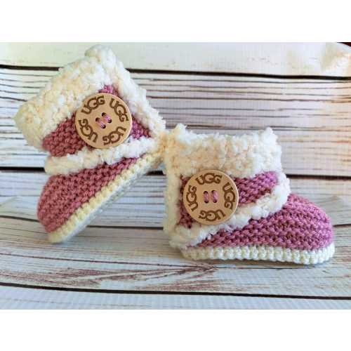 Hand Knitted Baby Girl Booties, Sheepskin Boots, Pink Fleece Slippers, Clothes, Shower Gift Newborn -12 Months