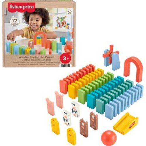 Fisher-Price Wooden Domino Run Playset Preschool Building Game 72pc Wooden