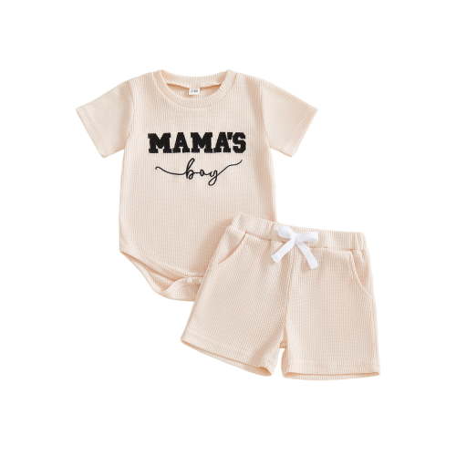 Loicainy Infant Baby Boy Clothes Set 3 6 12 18 Month Letter Embroidered Short Sleeve Romper and Shorts 2 Piece Waffle Knit Summer Outfit