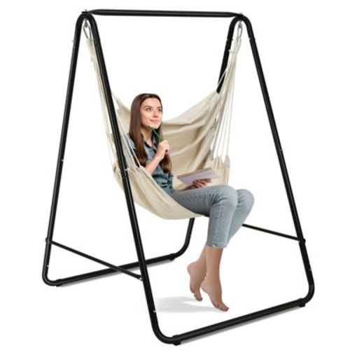Gymax Hammock Chair with Stand Hanging Swing Chair with Stand Hammock Chair Stand with Hanging Swing for Indoors and Outdoors