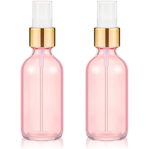 2 Pack Glass Spray Bottles 4oz,Small Empty Glass Spray Bottle Fine Mist Spray Refillable Containers,Mini Travel Spray Bottles (Pink, Gold)