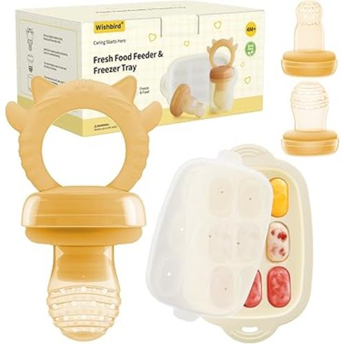 Silicone Baby Fruit Feeder & Breastmilk Freezer Tray, Auto-Push Food Feeder Pacifier for Babies, BPA-Free Materials, Breast Milk Popsicle Molds for Teething Relief, Self Feeding, 4M+
