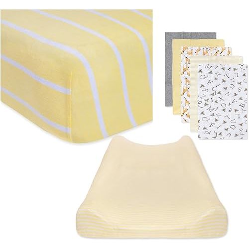 Burt's Bees Baby Unisex Baby Gift Set - Crib Sheet, Changing Pad Cover & Burp Cloths, 100% Organic Cotton Essentials Bundle