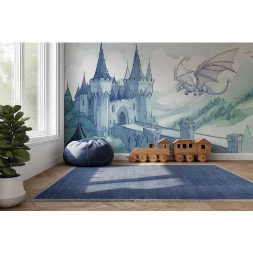 Dragon Fortress Castle Wallpaper- Nursery Wallpaper | Children's Wall Art | Illustrated Mural