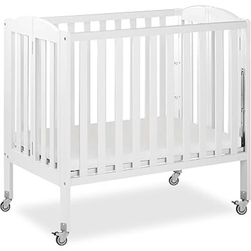 Dream On Me 3-in-1 Portable Folding Stationary Side Mini Baby Crib in White & Mattress, GreenGuard Gold & JPMA, Use as Changer & Playpen, Locking Wheels, 3 Mattress Heights, Extra Firm Mattress