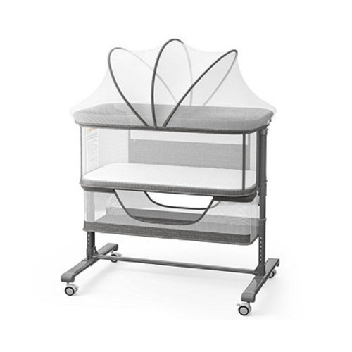 3-in-1 Baby Bassinet Bedside Sleeper with Adjustable Height, Mosquito Net and Wheels