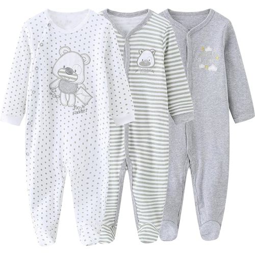 Baby Boys Girls Footies One-Piece Romper Long-Sleeve Jumsuit Cotton Newborn Clothes Set 3-Pack Baby Pajamas