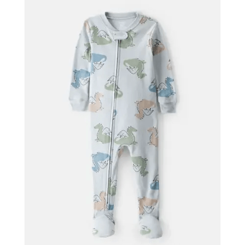 Baby Boy Dragon Print 100% Cotton Long-Sleeve 2-Way Zip 1-Piece Pajamas - Blue | Carter's