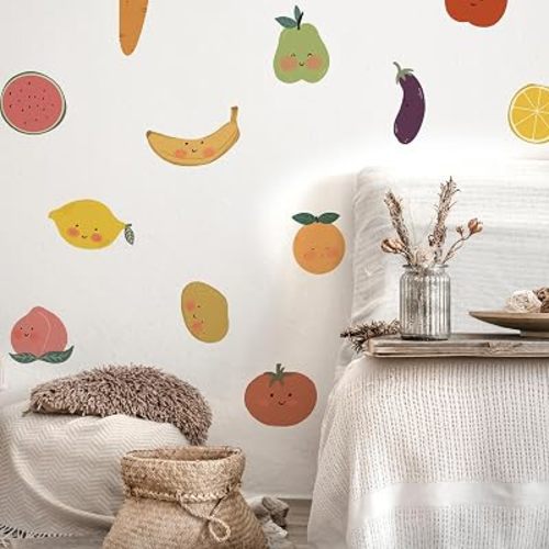 Fruits Vegetable Wall Decals, Fruits Vinyl Sticker for Kitchen, Peel and Stick Coquette Fruit Decal for Bedroom, Living Room, Nursery and Baby Room Decor (Fruits Vegetable Wall Sticker)