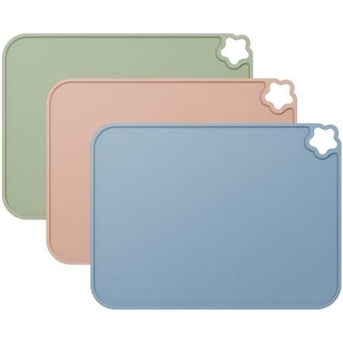 Silicone Placemat for Toddles Kids Non-Slip Reusable Portable Kids Placemats for Dinning Table Heat Resistant Placemats, Baby Placemat Stain Resistant Silicone Mat for Dining Table 3 Pack