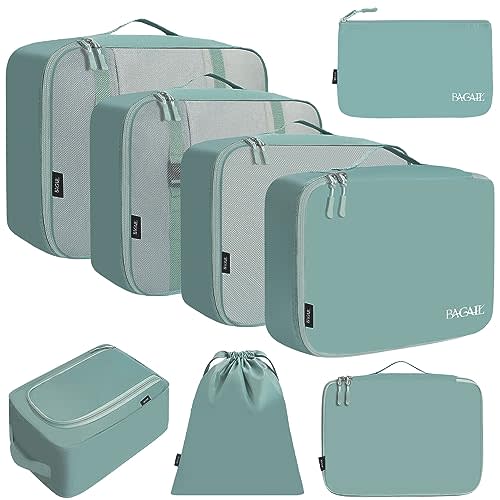 BAGAIL 8 Set Packing Cubes Luggage Packing Organizers for Travel Accessories-Dusty Blue